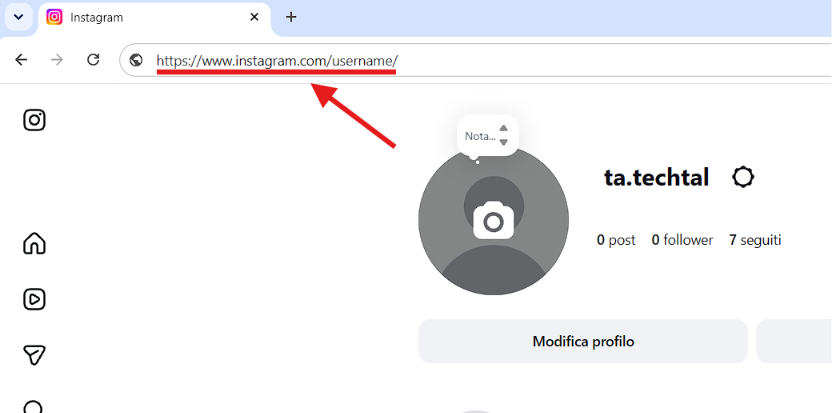 Copiare il link del profilo Instagram